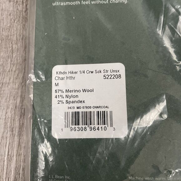 LL Bean Unisex M Katahdin 1/4 Crew Sock Charcoal Heather With Blue - Picture 4 of 6